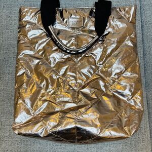 Victoria's Secret Metallic Rose Gold Tote Bag Quilted Puffer Carryall Travel‎
